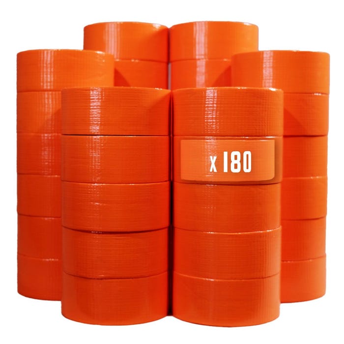Lot de 180 Rubans adhésifs toilés orange 50 mm x 33 m - Rouleau adhésif TECPLAST pour fixer les bâches, fils et câbles