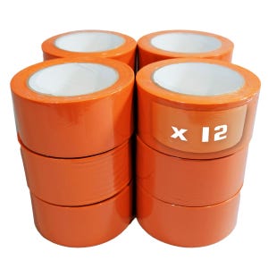 Lot de 12 Rubans adhésifs PVC orange bâtiment 75 mm x 33 m - Rouleau adhésif TECPLAST