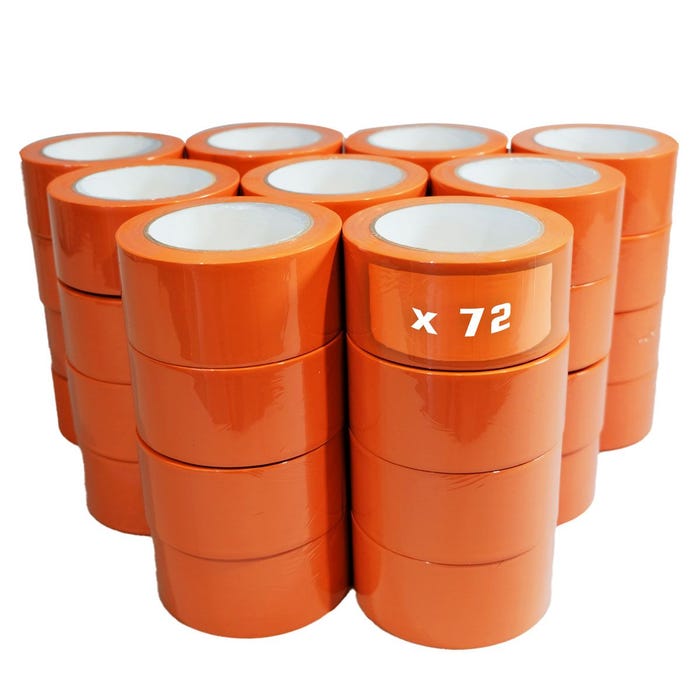 Lot de 72 Rubans adhésifs PVC orange bâtiment 75 mm x 33 m - Rouleau adhésif TECPLAST