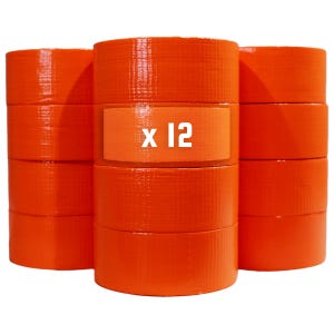 Lot de 12 Rubans adhésifs toilés orange 50 mm x 33 m - Rouleau adhésif TECPLAST pour fixer les bâches, fils et câbles