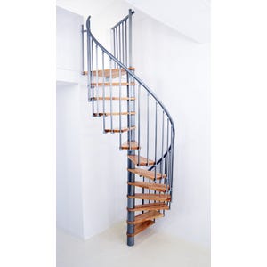 Escalier en colimaçon Cadance - diamètre 120cm - métal gris avec marches en hêtre et rampe en PVC
