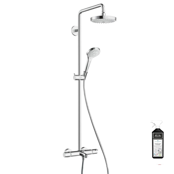 Colonne bain douche thermostatique HANSGROHE Croma Select E 180 blanc et chromée + nettoyant Briochin
