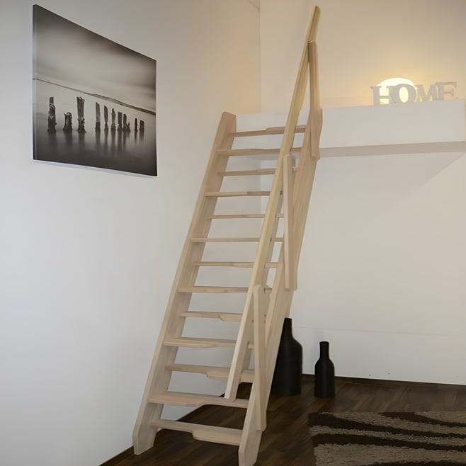 HandyStairs Escalier de meunier "Torino" avec main courante - largeur 62 cm - hauteur 280 cm - 13 marches en pin