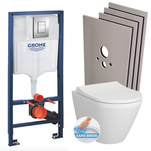 Grohe Pack WC Bâti-support Rapid SL + WC sans bride + abattant soft close + Plaque de commande WC Skate Cosmopolitan + Set habillage