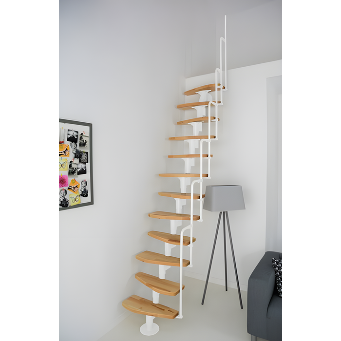 Escalier polyvalent gain de place "MONACO" - Métal blanc avec marches en hêtre - Largeur 64cm - Hauteur maximum 316cm