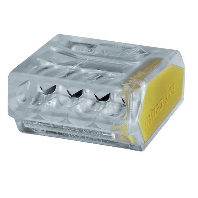 Boîte de 100 bornes de connexion automatiques transparentes 4 fils (1 - 2,5mm²) - WAGO - 273-244