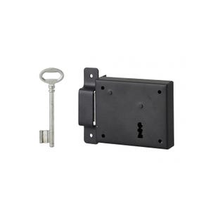 THIRARD - Serrure horizontale en applique à clé pour porte de cave, pêne seul, gauche, axe 60mm, 95x76mm, noir, 1 clé