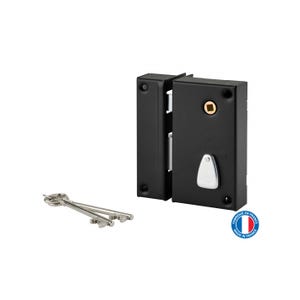 THIRARD - Serrure verticale en applique à clé à fouillot pour portail, gauche, axe 45mm, 75x130mm, noir, 2 clés