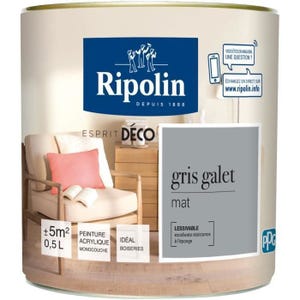 Ripolin Peinture Murale Toutes Pieces, Ripolin - Gris Galet Mat, 0,5l