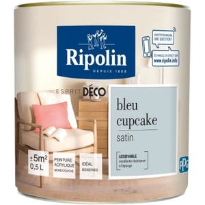 Ripolin Peinture Murale Toutes Pieces - Bleu Cupcake Satin, 0,5l