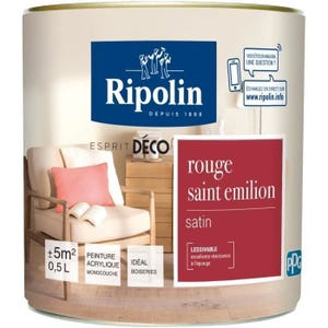 Ripolin Peinture Murale Toutes Pieces, Ripolin - Rouge St Emilion Satin, 0,5l