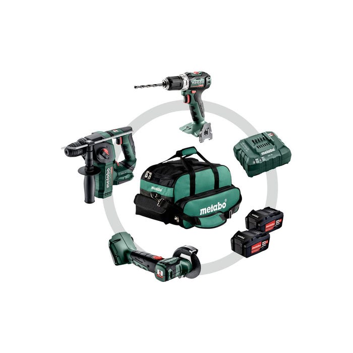Pack 18 V 3 outils (BSLBL18/CCLTXBL18/BHLTXBL18) 2 batteries 4Ah + chargeur + sac - METABO - 691174000