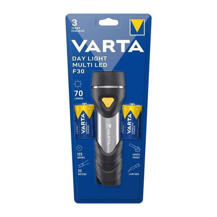 Torche - VARTA - Aluminium Light F10 Pro - 150lm - LED hautes performances - 3 modes d'éclairage - 2 Piles AAA incluses