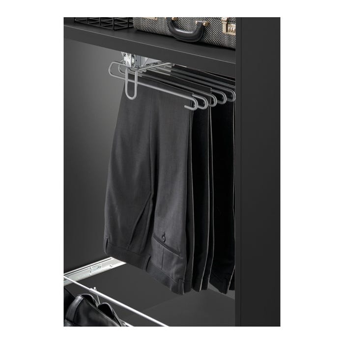 Porte pantalons coulissant - Décor : Gris aluminium - Hauteur : 138 mm - Largeur : 351 mm - Matériau : Acier - Profonde
