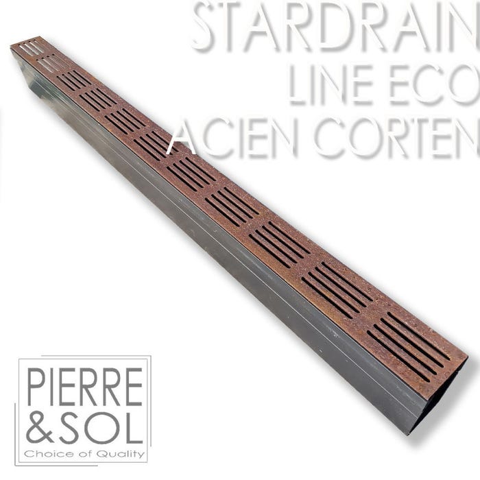 Caniveau étroit 6,5 cm Grille acier corten - StarDrain LINE ECO - Caniveau de 100 cm