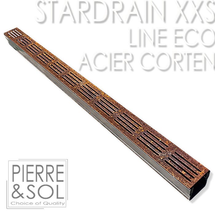 Caniveau XXS MINI L 6,5 cm Grille acier Corten - StarDrain - LINE ECO - Caniveau de 100 cm
