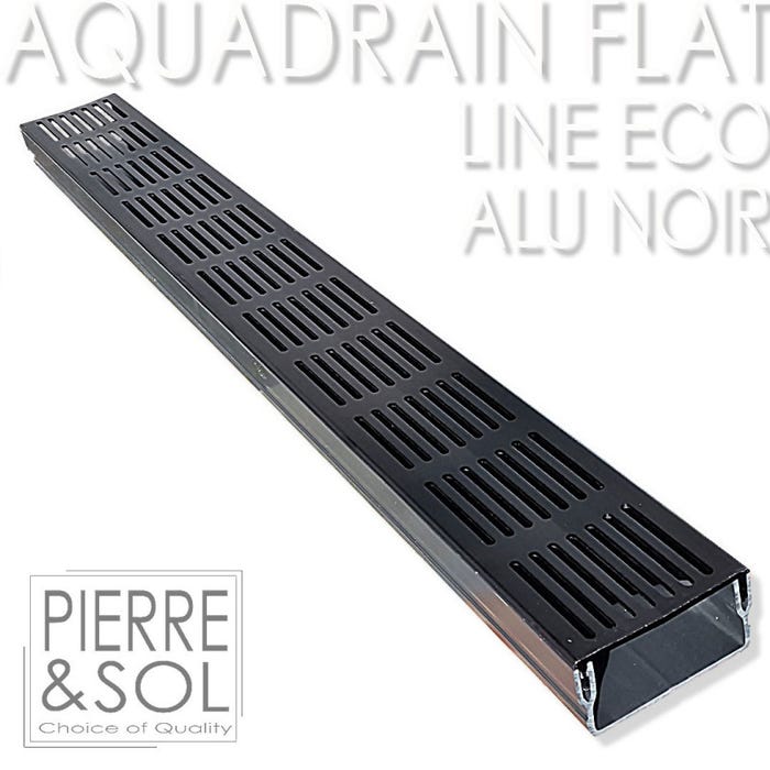 Caniveau plat H 5 cm Grille aluminium NOIR - AquaDrain - FLAT - LINE ECO - Caniveau de 100 cm