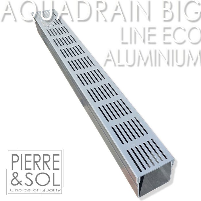 Caniveau BIG Grille aluminium - AquaDrain - 100/100 - LINE ECO - Caniveau de 100 cm