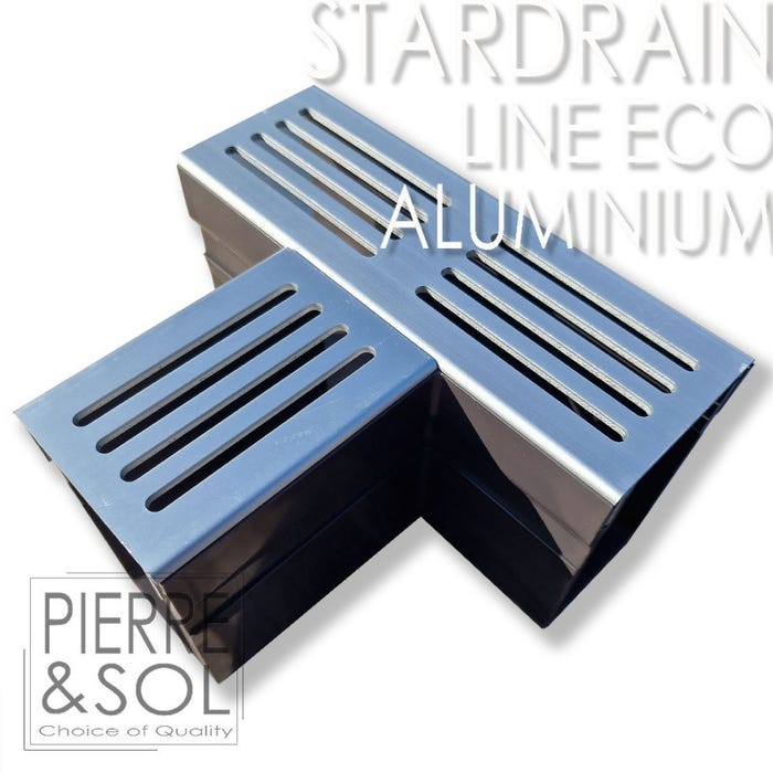 Caniveau étroit 6,5 cm Grille aluminium - StarDrain - LINE ECO - Pièce en T
