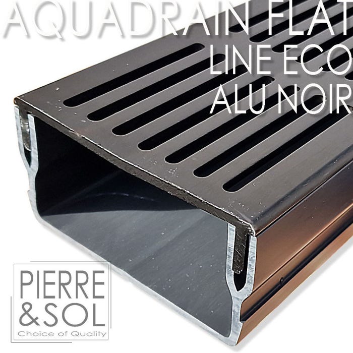 Caniveau plat H 5 cm Grille aluminium NOIR - AquaDrain - FLAT - LINE ECO - Pièce en T