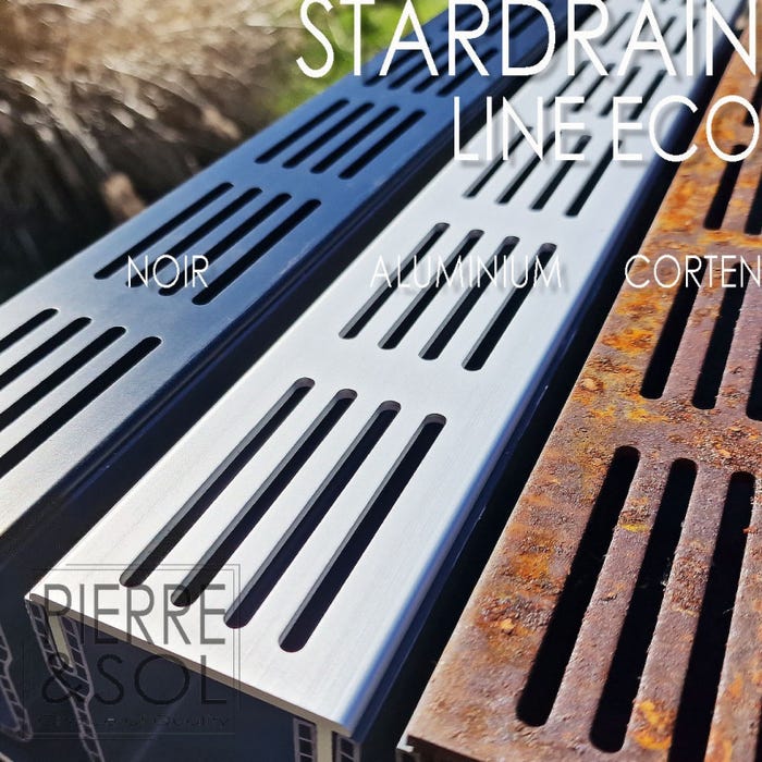 Caniveau étroit 6,5 cm Grille aluminium NOIR - StarDrain - LINE ECO - Élément d'angle