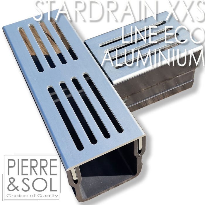 Caniveau XXS MINI L 6,5 cm Grille aluminium - StarDrain - LINE ECO - Pièce en T