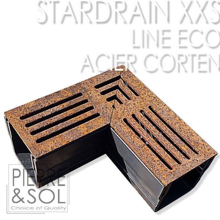 Caniveau XXS MINI L 6,5 cm Grille acier Corten - StarDrain - LINE ECO - Élément d'angle