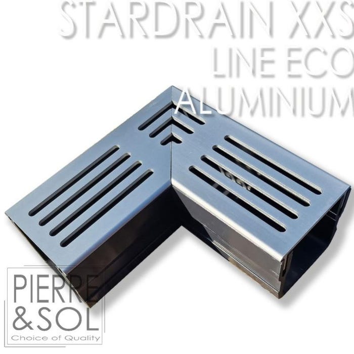 Caniveau XXS MINI L 6,5 cm Grille aluminium - StarDrain - LINE ECO - Élément d'angle