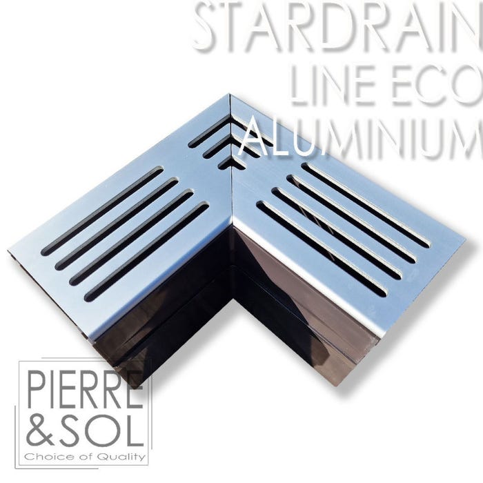 Caniveau étroit 6,5 cm Grille aluminium - StarDrain - LINE ECO - Élément d'angle
