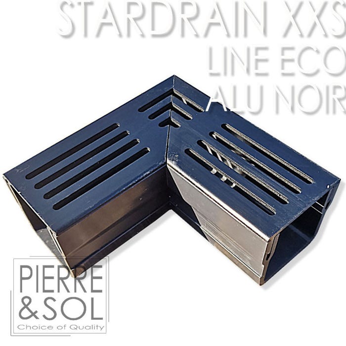 Caniveau XXS MINI L 6,5 cm Grille aluminium NOIR - StarDrain - LINE ECO - Élément d'angle