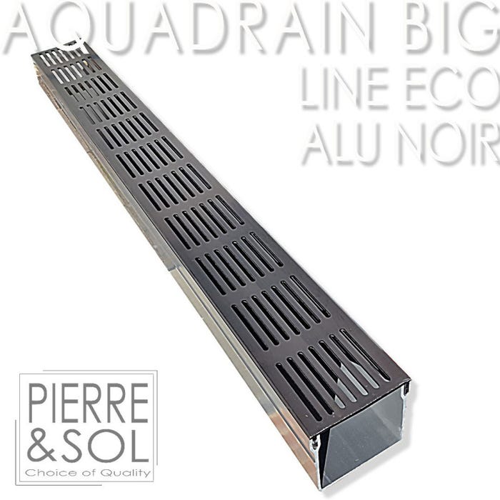 Caniveau BIG Grille aluminium NOIR - AquaDrain - 100/100 - LINE ECO - Caniveau de 100 cm