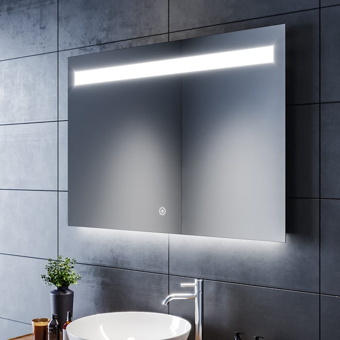 SIRHONA Miroir de Salle de Bain 100 x 70 cm Éclairage LED Miroir de Salle de Bains Anti-buée Tactile