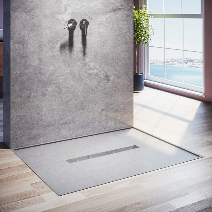 SIRHONA Drain de douche rectangulaire de 80cm avec grille à motifs de briques,Drain de plancher de douche comprend pieds de nivellement réglables