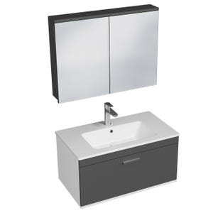RUBITE Meuble salle de bain simple vasque 1 tiroir gris anthracite largeur 80 cm + miroir armoire