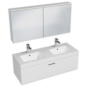 RUBITE Meuble salle de bain double vasque 1 tiroir blanc largeur 120 cm + miroir armoire