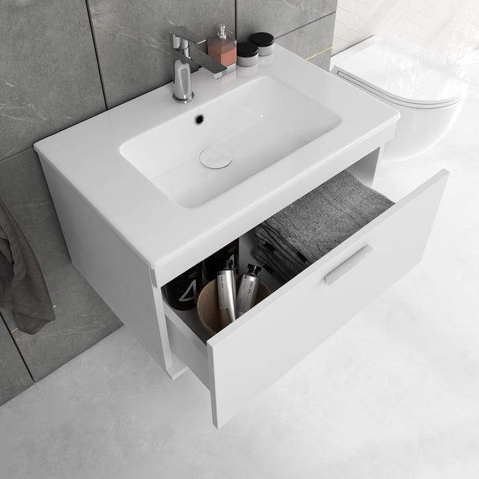 RUBITE Meuble salle de bain simple vasque 1 tiroir blanc largeur 60 cm