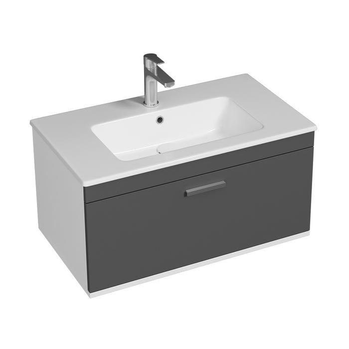 RUBITE Meuble salle de bain simple vasque 1 tiroir gris anthracite largeur 80 cm