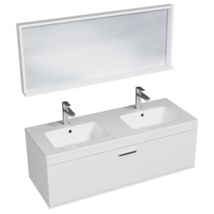 RUBITE Meuble salle de bain double vasque 1 tiroir blanc largeur 120 cm + miroir cadre
