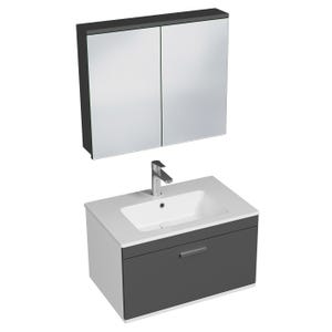 RUBITE Meuble salle de bain simple vasque 1 tiroir gris anthracite largeur 70 cm + miroir armoire