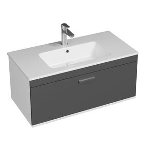 RUBITE Meuble salle de bain simple vasque 1 tiroir gris anthracite largeur 90 cm