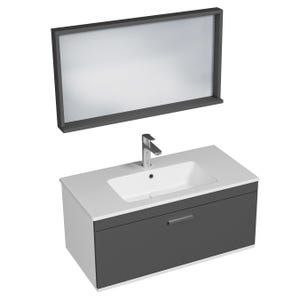 RUBITE Meuble salle de bain simple vasque 1 tiroir gris anthracite largeur 90 cm + miroir cadre