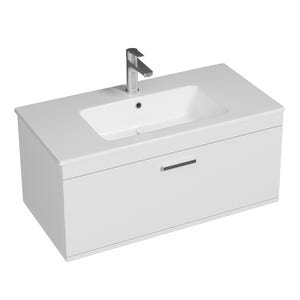 RUBITE Meuble salle de bain simple vasque 1 tiroir blanc largeur 90 cm