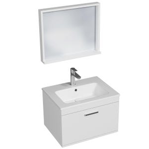 RUBITE Meuble salle de bain simple vasque 1 tiroir blanc largeur 60 cm + miroir cadre