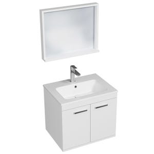 RUBITE Meuble salle de bain simple vasque 2 portes blanc largeur 60 cm + miroir cadre
