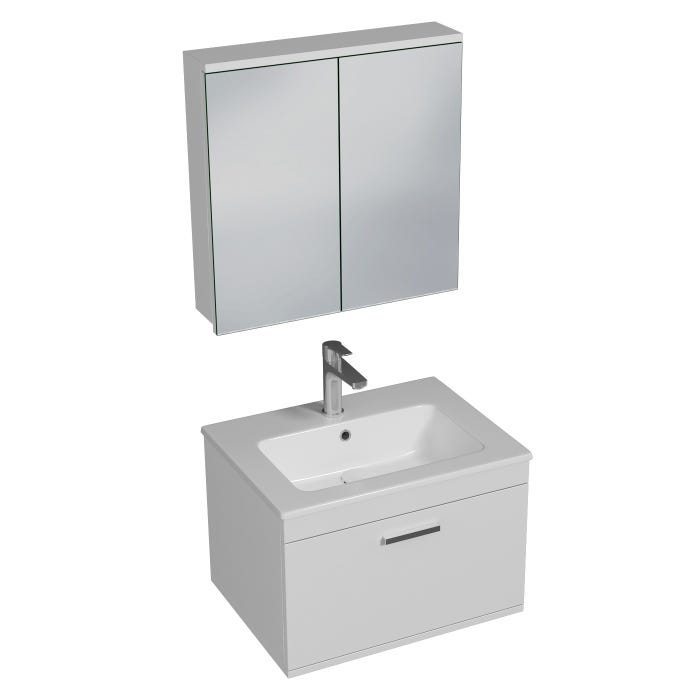 RUBITE Meuble salle de bain simple vasque 1 tiroir blanc largeur 60 cm + miroir armoire