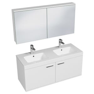 RUBITE Meuble salle de bain double vasque 2 portes blanc largeur 120 cm + miroir armoire