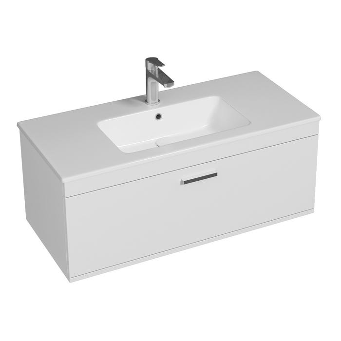 RUBITE Meuble salle de bain simple vasque 1 tiroir blanc largeur 100 cm