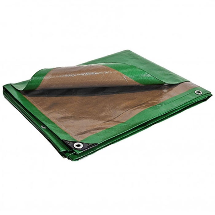 Bâche plastique 4x5 m étanche traitée anti UV verte et marron 250g/m² - bâche de protection polyéthylène haute qualité