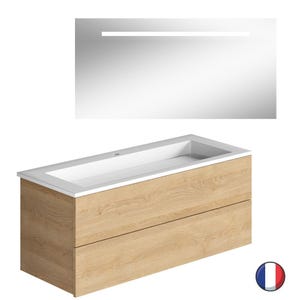Meuble salle de bain simple vasque BURGBAD Cosmo 80 cm chêne cachemire + miroir