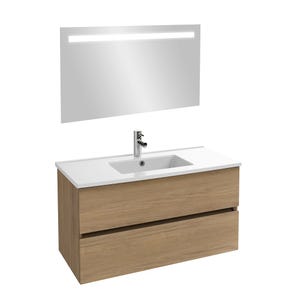 JACOB DELAFON - Meuble sous-plan Tolbiac chene + plan vasque 101 x 46,50 cm Ola et miroir LED
